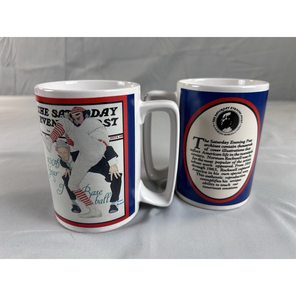 Norman Rockwell Saturday Evening Post Baseball Mug Set of 2‎ 1991 Westwood